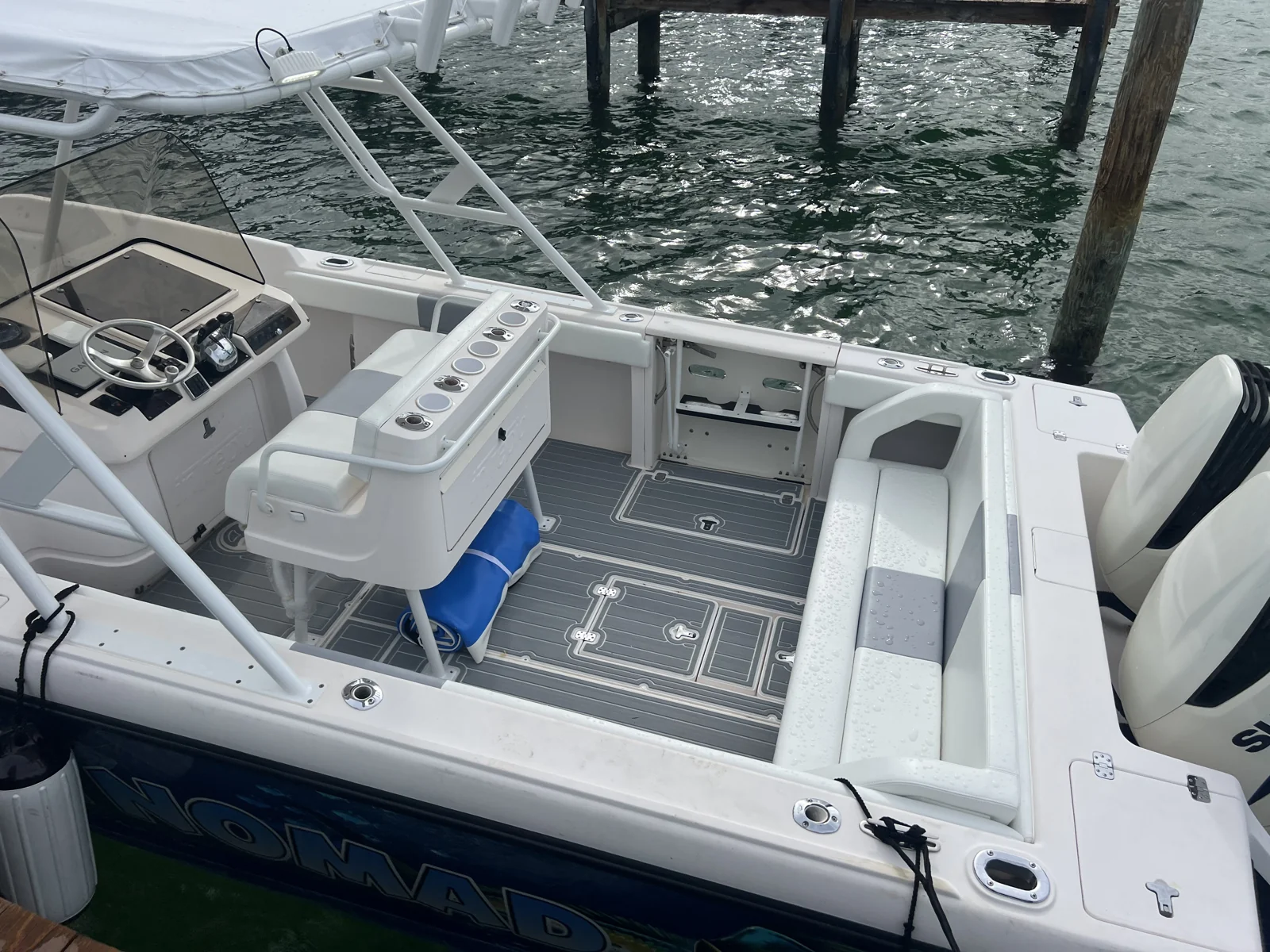 Bimini Nomad cockpit and rear seating for transfer passengers